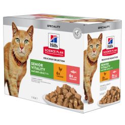 Hill's Science Plan Mature Adult Vitality Multipack 12 Sachets Pour Chat Âgé Au Poulet Et Saumon